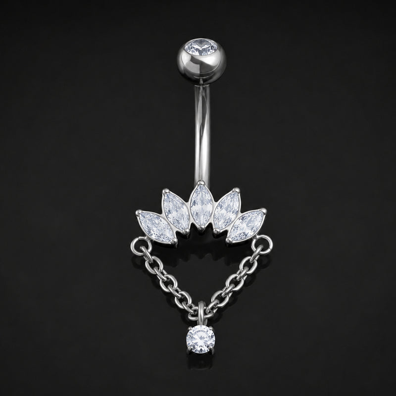Piercing de nombril, demi-fleur sertie d’argent, filetage interne, titane