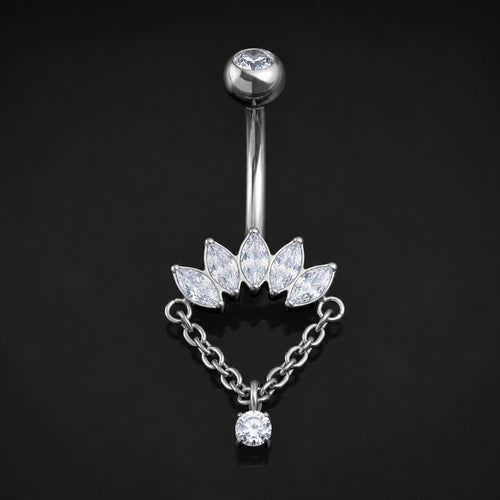 Bauchnabelpiercing, Silber, Doppelter lila CZ-Tropfenstein, Innengewinde, Titan, 1,6 mm Stärke