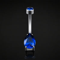 Piercing nombril, argent, pierre poire CZ bleu foncé, filetage interne, titane