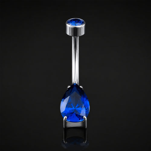 Bauchnabelpiercing, Silber, dunkelblauer CZ-Tropfenstein, Innengewinde, Titan