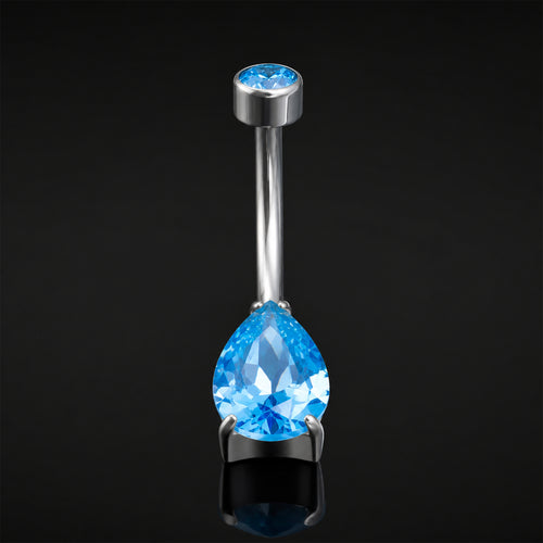 Bauchnabelpiercing, Silber, hellblauer Zirkonia-Tropfenstein, Innengewinde, Titan