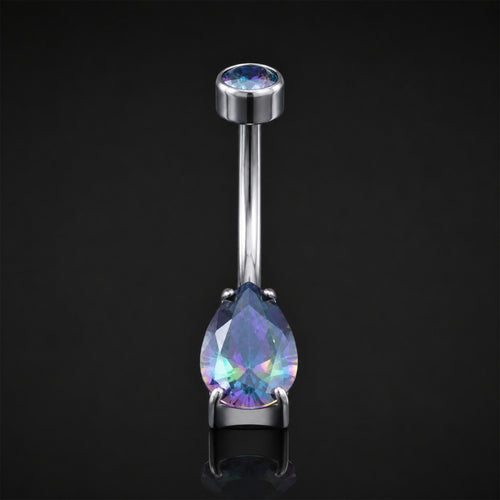 Bauchnabelpiercing, Silber, Doppelter lila CZ-Tropfenstein, Innengewinde, Titan, 1,6 mm Stärke