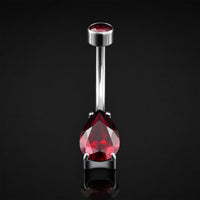 Piercing de nombril, argent, pierre goutte en zircone cubique rouge, filetage interne, titane
