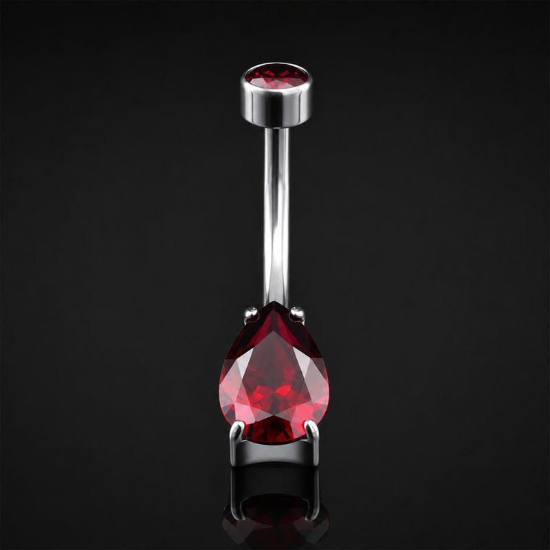 Piercing de nombril, argent, pierre goutte en zircone cubique rouge, filetage interne, titane