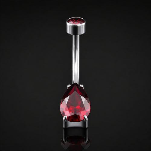 Bauchnabelpiercing, Silber, Doppelter lila CZ-Tropfenstein, Innengewinde, Titan, 1,6 mm Stärke
