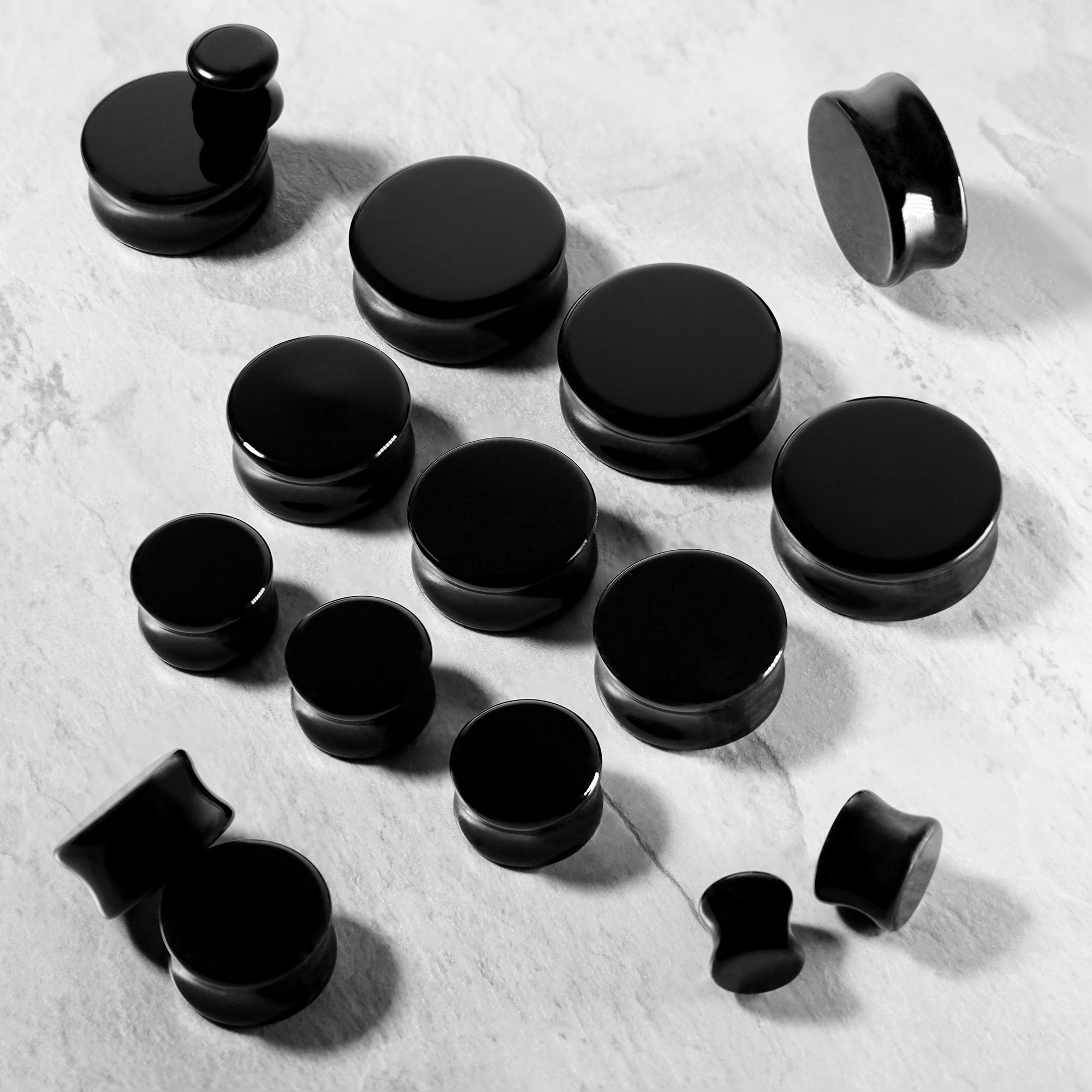 PAIR Of Black Onyx Natural Stone Saddle Ear Plugs 8G To 1/2
