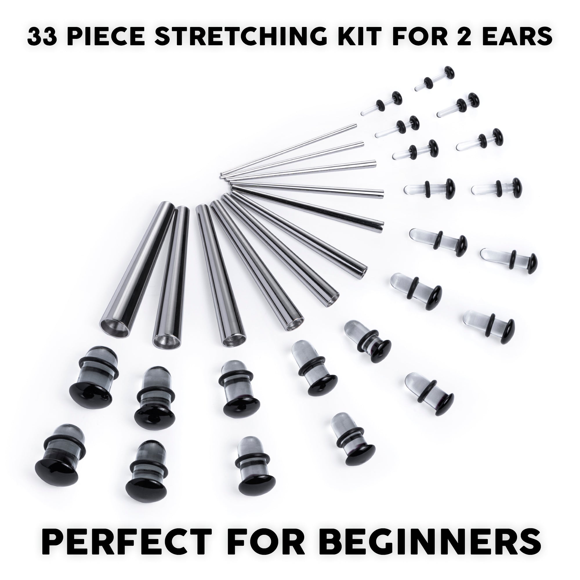 Beginners Ear Stretching Kit for Ears 33 Piece Pack Includes