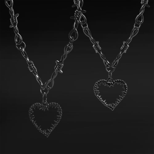 Black Barbed Wire Heart Pendant Necklace