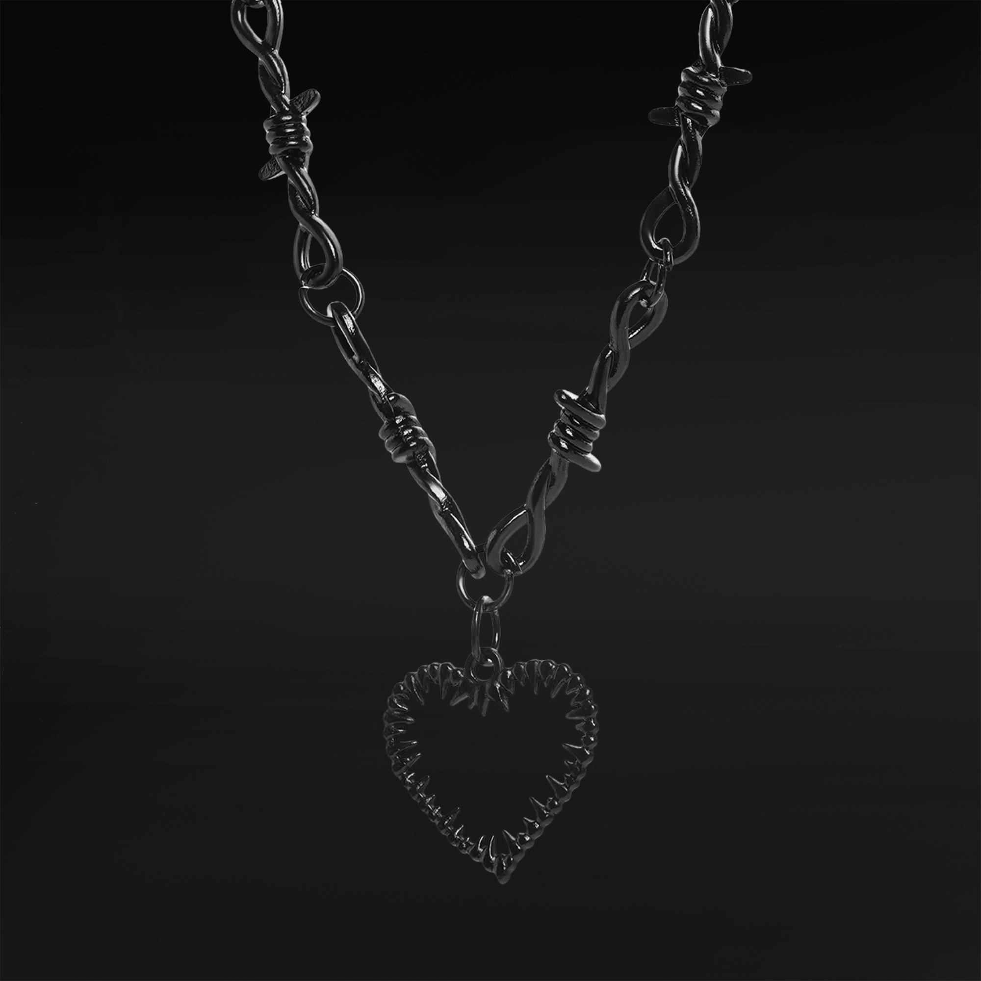 Black Barbed Wire Heart Pendant Necklace