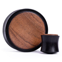 Plug en bois pour oreille étirée, incrustation ébène noir et teck