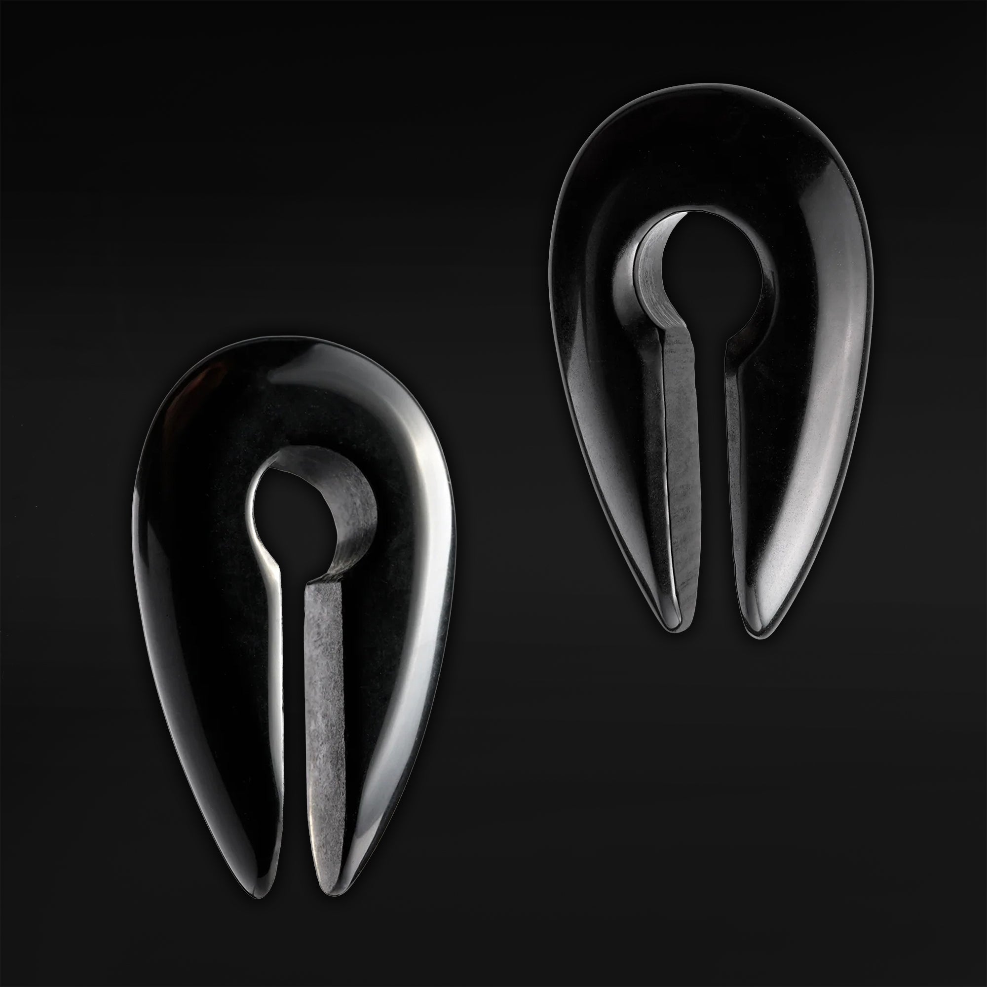 Black Onyx Stone Pincer Keyhole Ear Weights - Pair