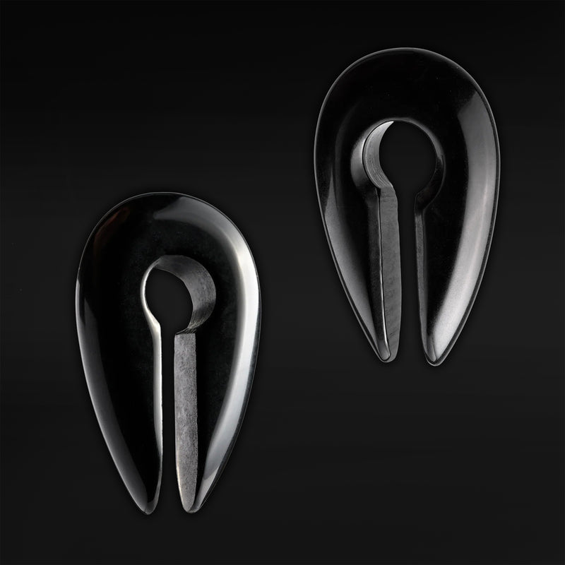 Poids d’oreille en onyx noir en forme de trou de serrure avec pince - Paire