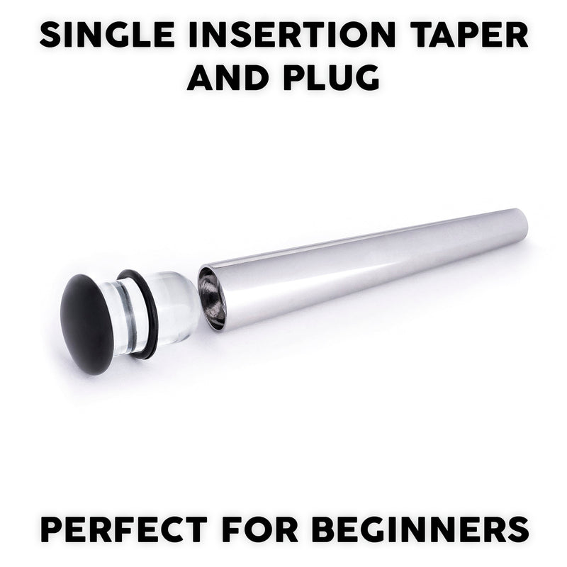 Taper d'étirement d'oreille en verre noir avec plug, 1.6mm à 16mm