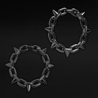 Black Steel Spiked Chain Ear Hangers - Pair
