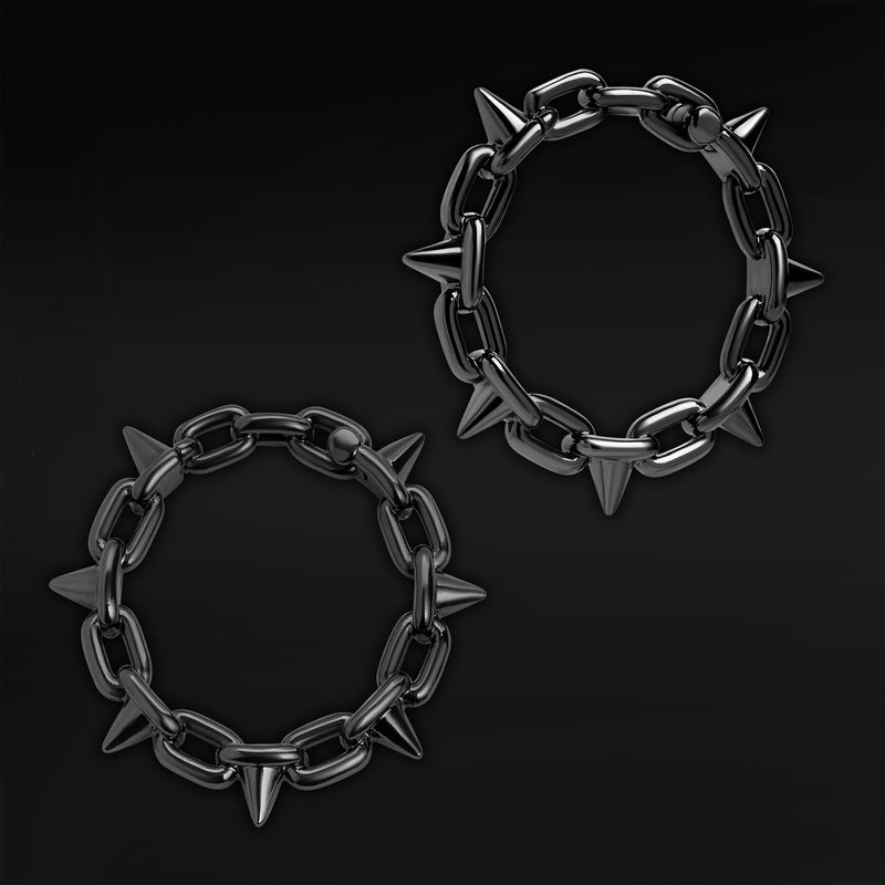Black Steel Spiked Chain Ear Hangers - Pair