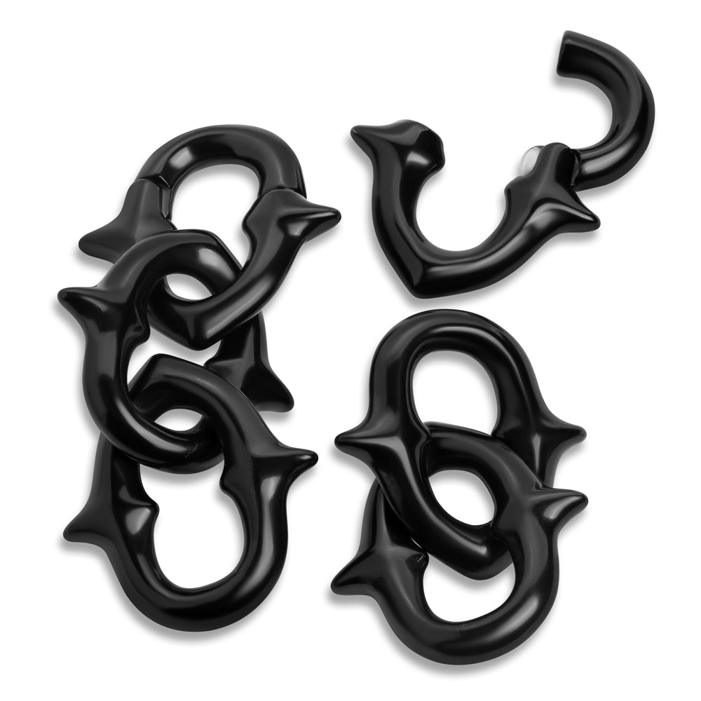 Black Spiked Chain Link Earring Hanger Ear Weights (Pair) - Pair of Black Spiked Chain Link Ear Weights For Stretched Ears