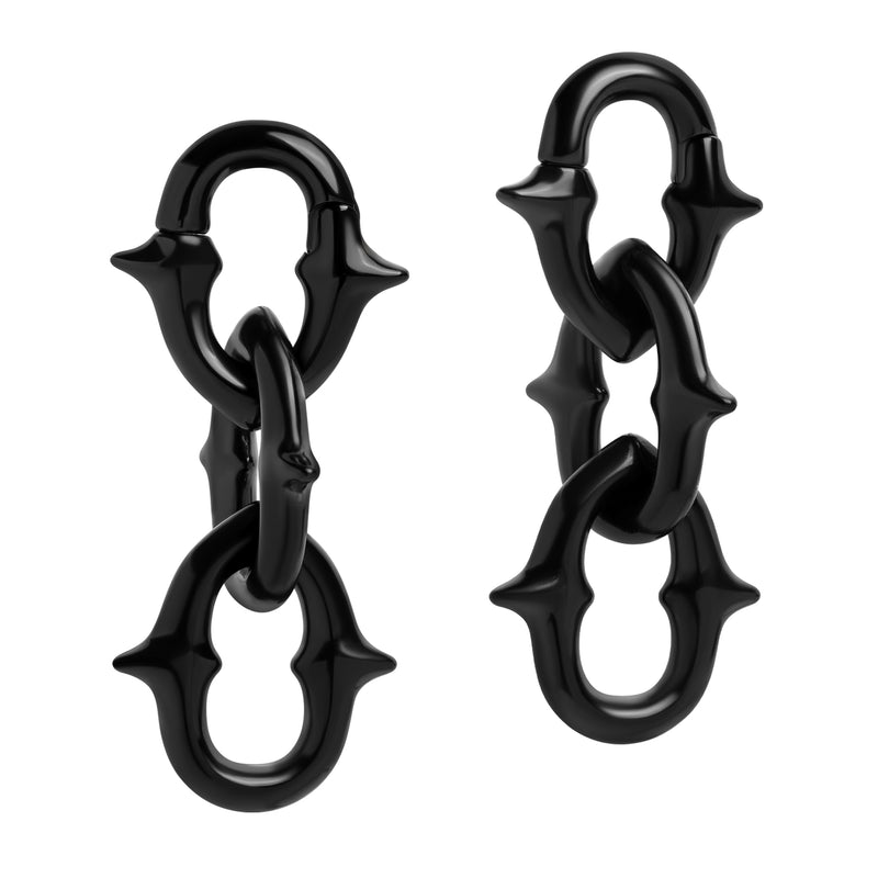 Black Steel Spiked Chain Link Ear Hangers - Pair