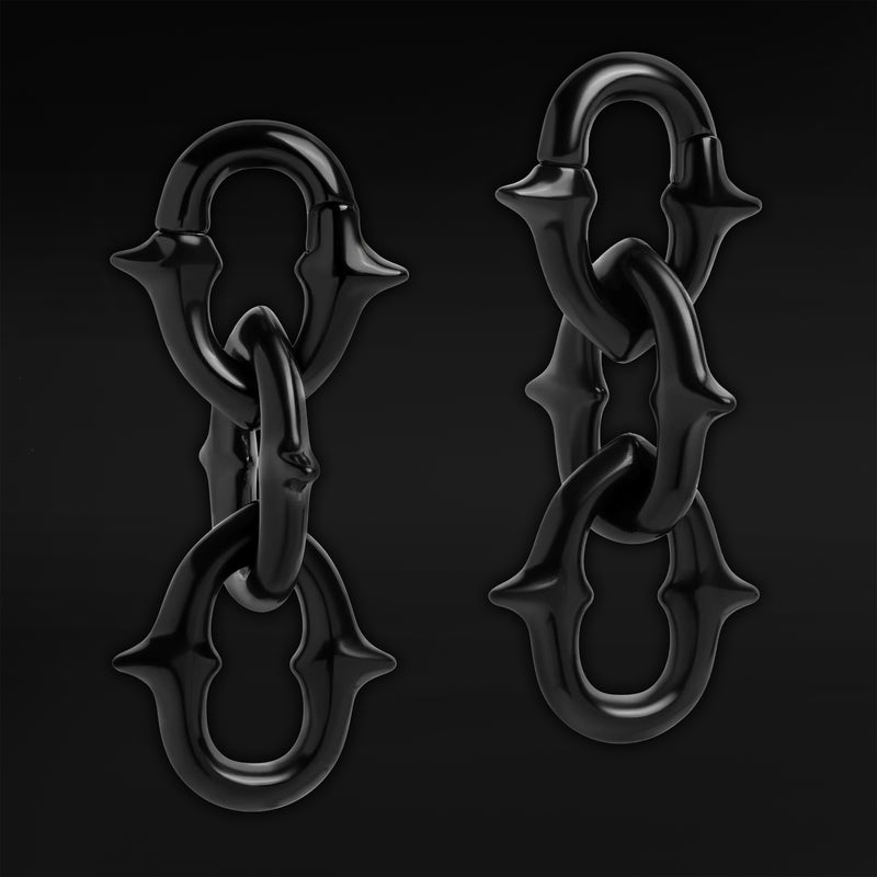Black Steel Spiked Chain Link Ear Hangers - Pair
