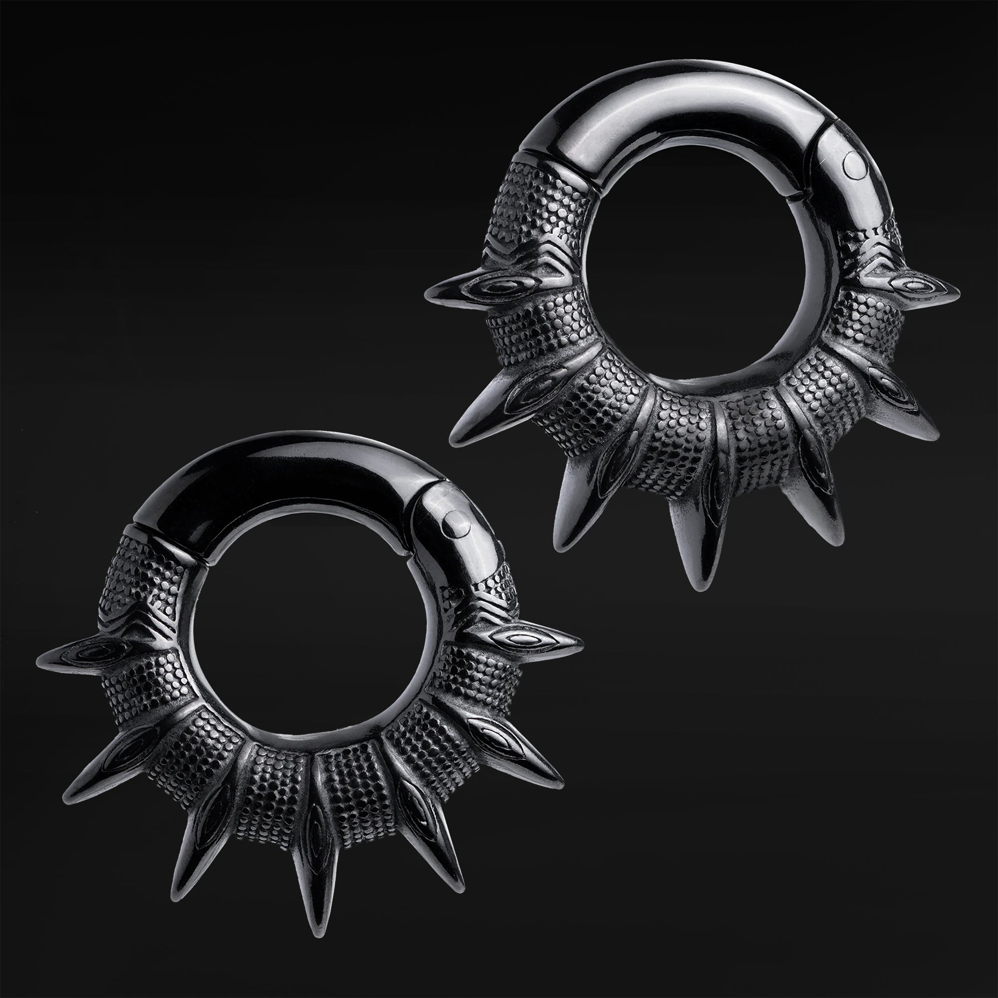 Black Steel Spiked Ear Weights - Pair