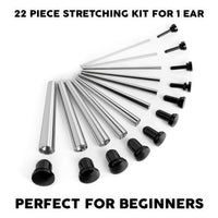 Kit d'étirement d'oreille débutant, Taper en acier chirurgical & Plug / Gauge en acier noir - 22 pièces