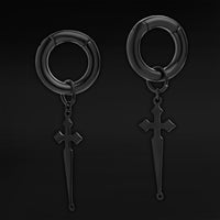 Black Steel Cross Dangle Hoop Ear Hangers - Pair
