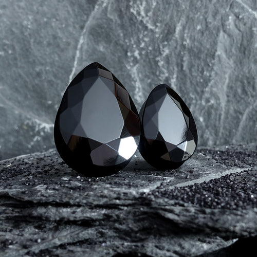 Black Faceted Obsidian Teardrop Glass Plug / Gauge