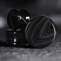 Plug / Gauge en pierre d'agate rubanée noire