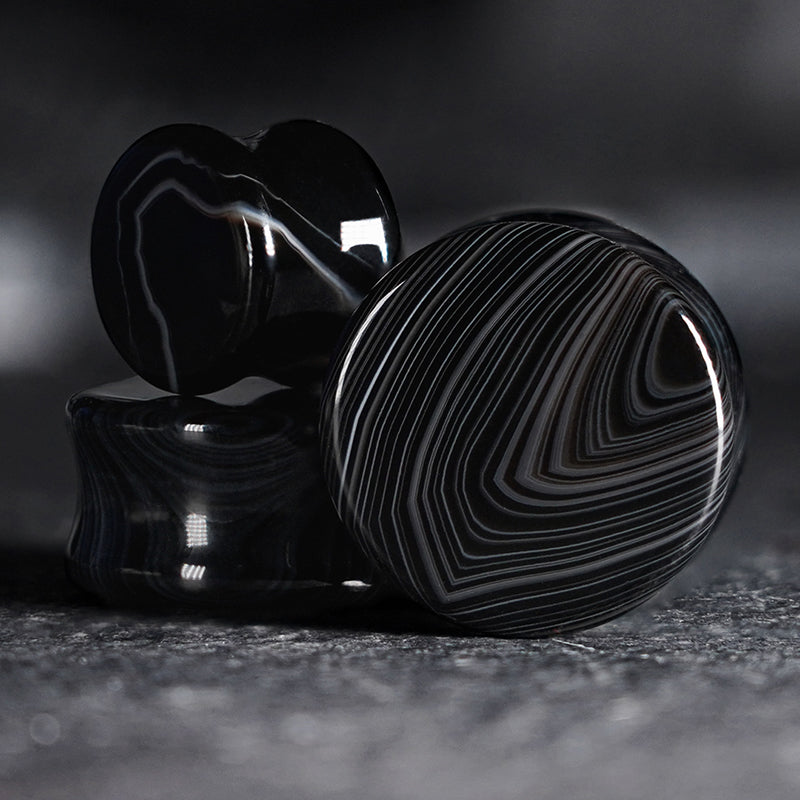 Plug / Gauge en pierre d'agate rubanée noire