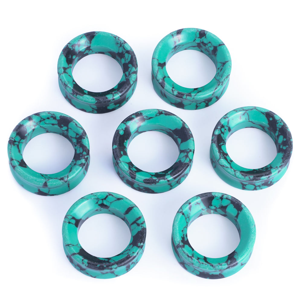 Black & Teal Turquoise Stone Tunnel - Double Flare Ear Plugs / Gauges in 6mm (2g), 20mm (13/16th), 30mm (1.18")