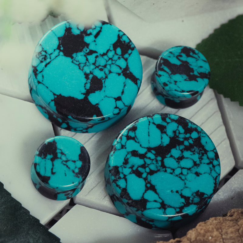 Plug / Gauge en pierre de turquoise noir et bleu canard