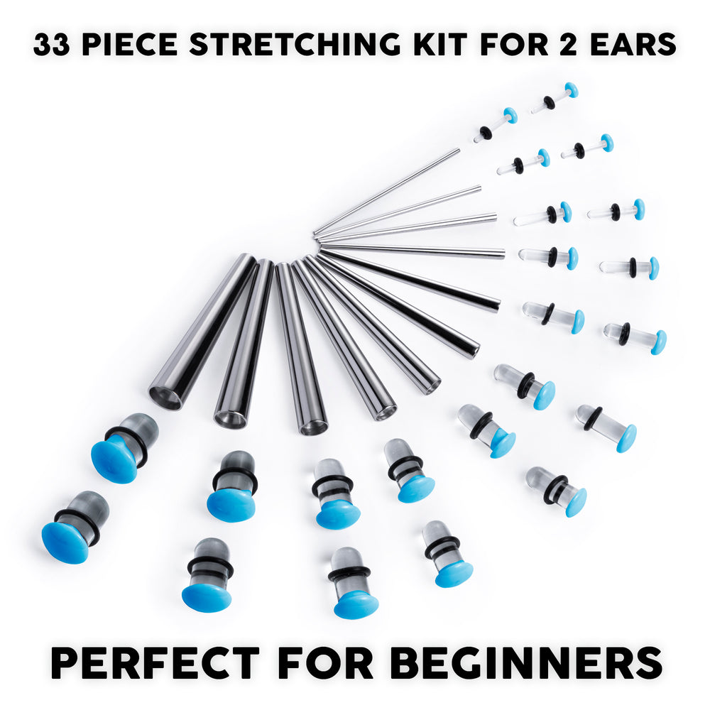 Beginners Ear Stretching Kit for Ears - 33 Piece Pack - Includes