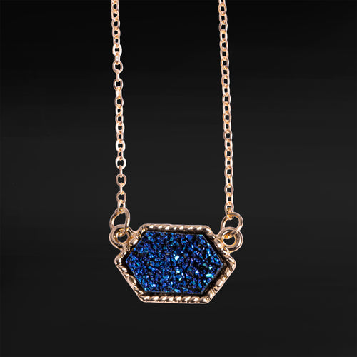 Blue & Gold Druzy Necklace