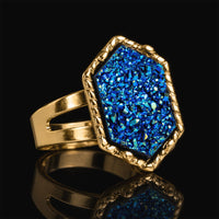 Bague druzy bleu et doré