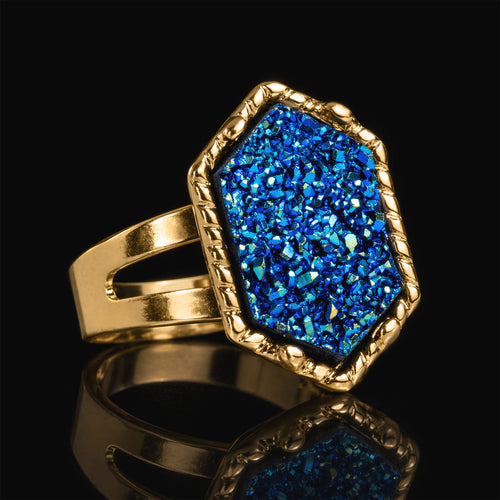 Blau & Gold Druzy Ring