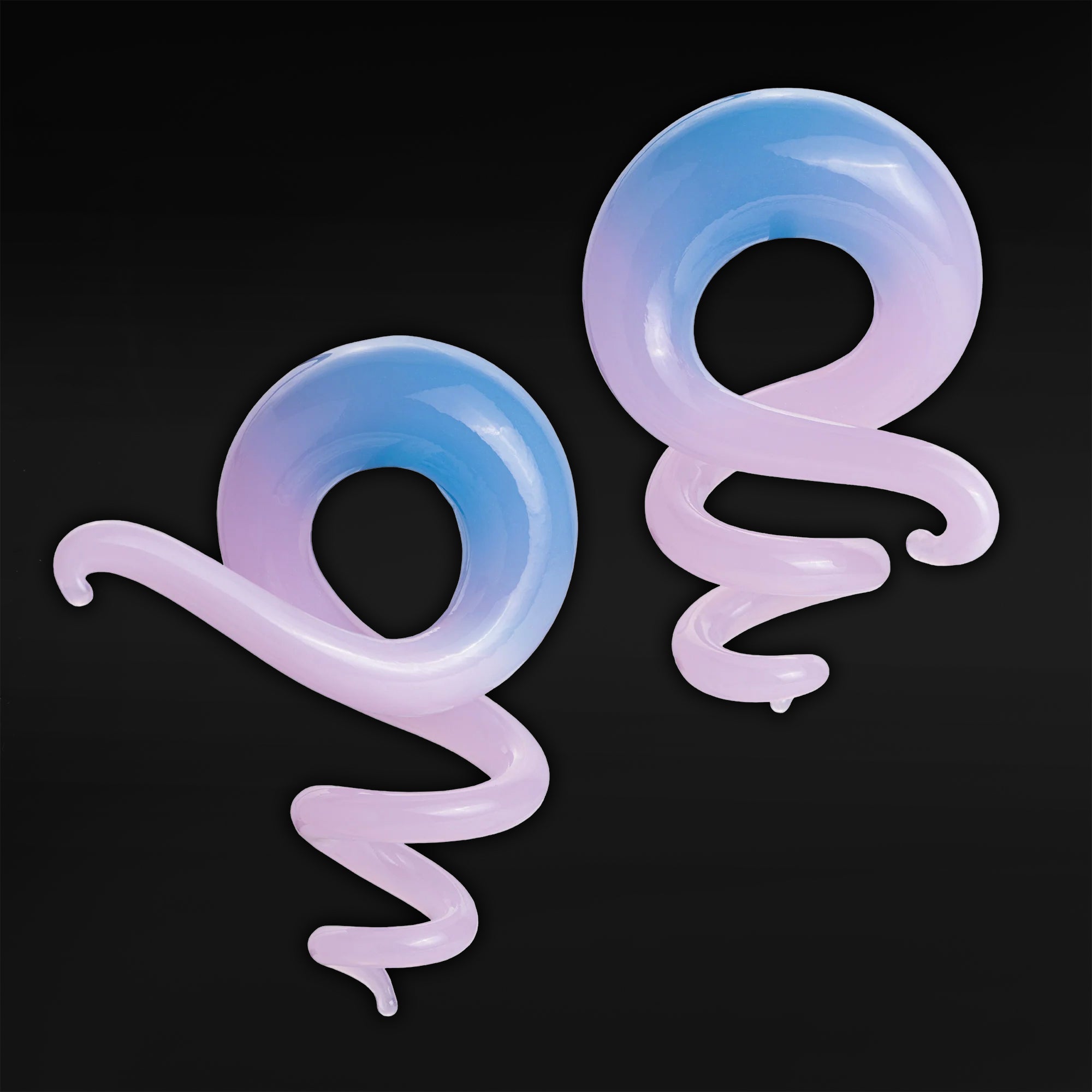 Blue & Pink Glass Spiral Ear Hangers - Pair
