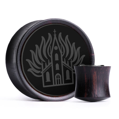 Church Plug / Gauge - Black Inlay Ebony Wood | Convex Double Flare
