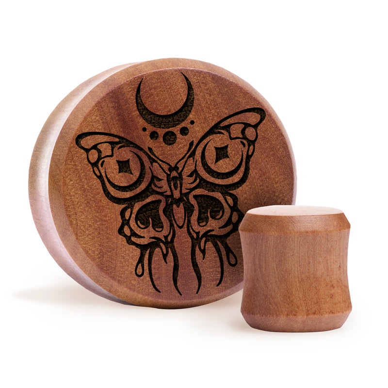 Plug / Gauge Papillon - Bois de Saba | Face plate double évasé