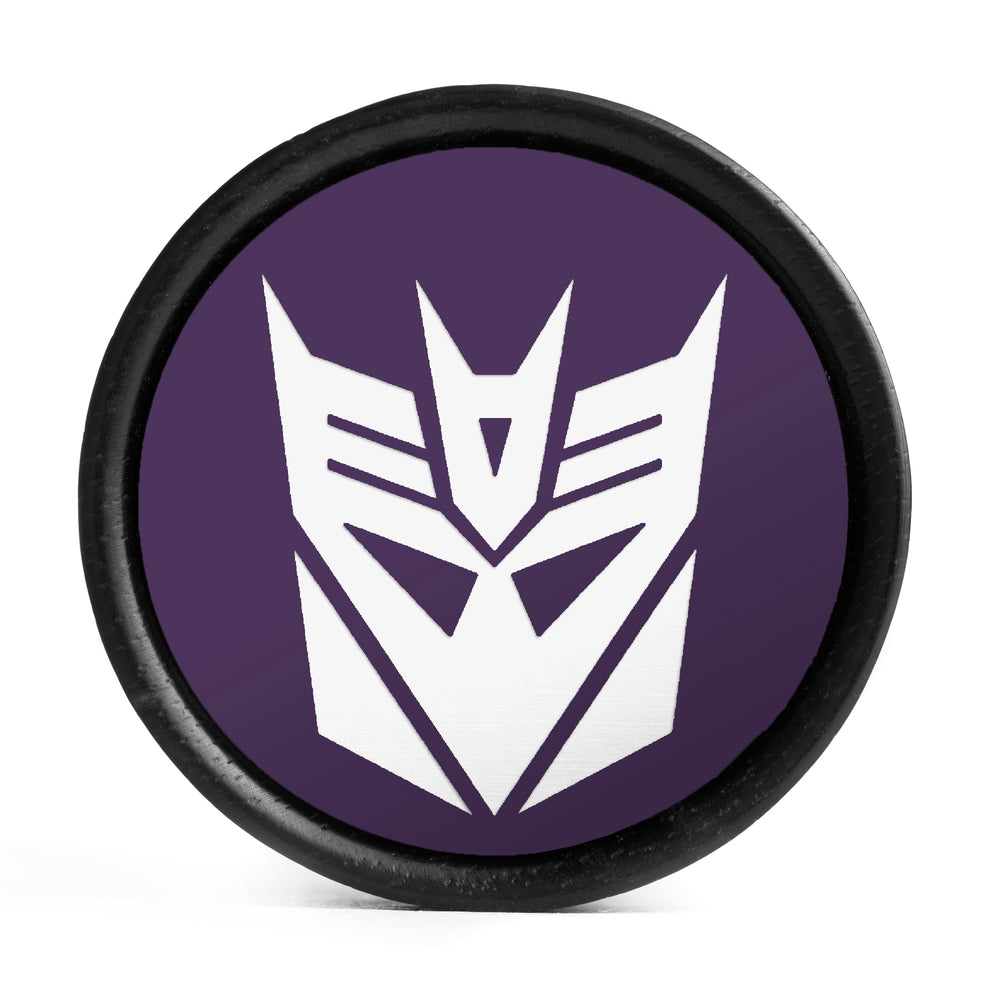 Transformers Decepticons Plug / Gauge - Purple & White Inlay Ebony Wood | Convex Double Flare Single - Lasered To Order In House At Custom Plugs HQ