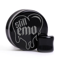 Plug / Gauge Cœur dégoulinant Still Emo - Verre noir | Face plate double évasé