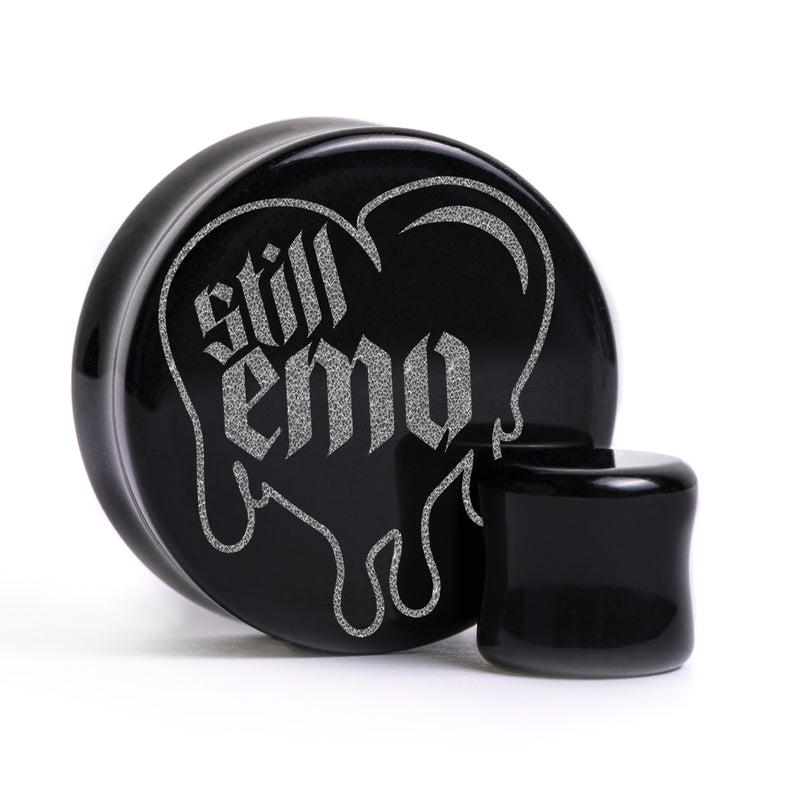 Plug / Gauge Cœur dégoulinant Still Emo - Verre noir | Face plate double évasé