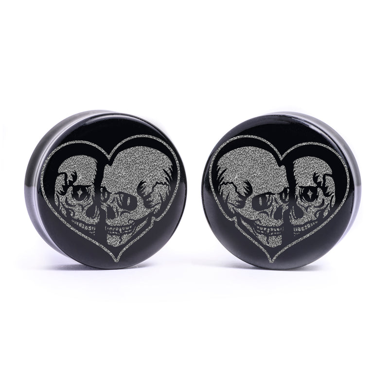 Plug / Gauge Squelette Till Death - Verre noir | Face plate double évasé
