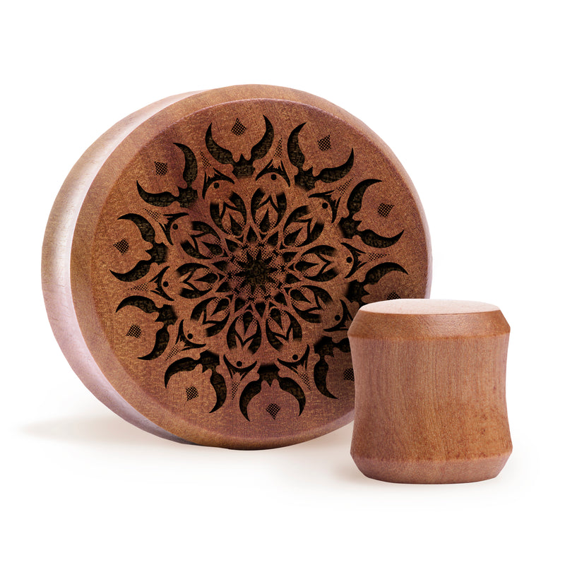 Plug / Gauge Mandala estompé - Bois de Saba | Face plate double évasé