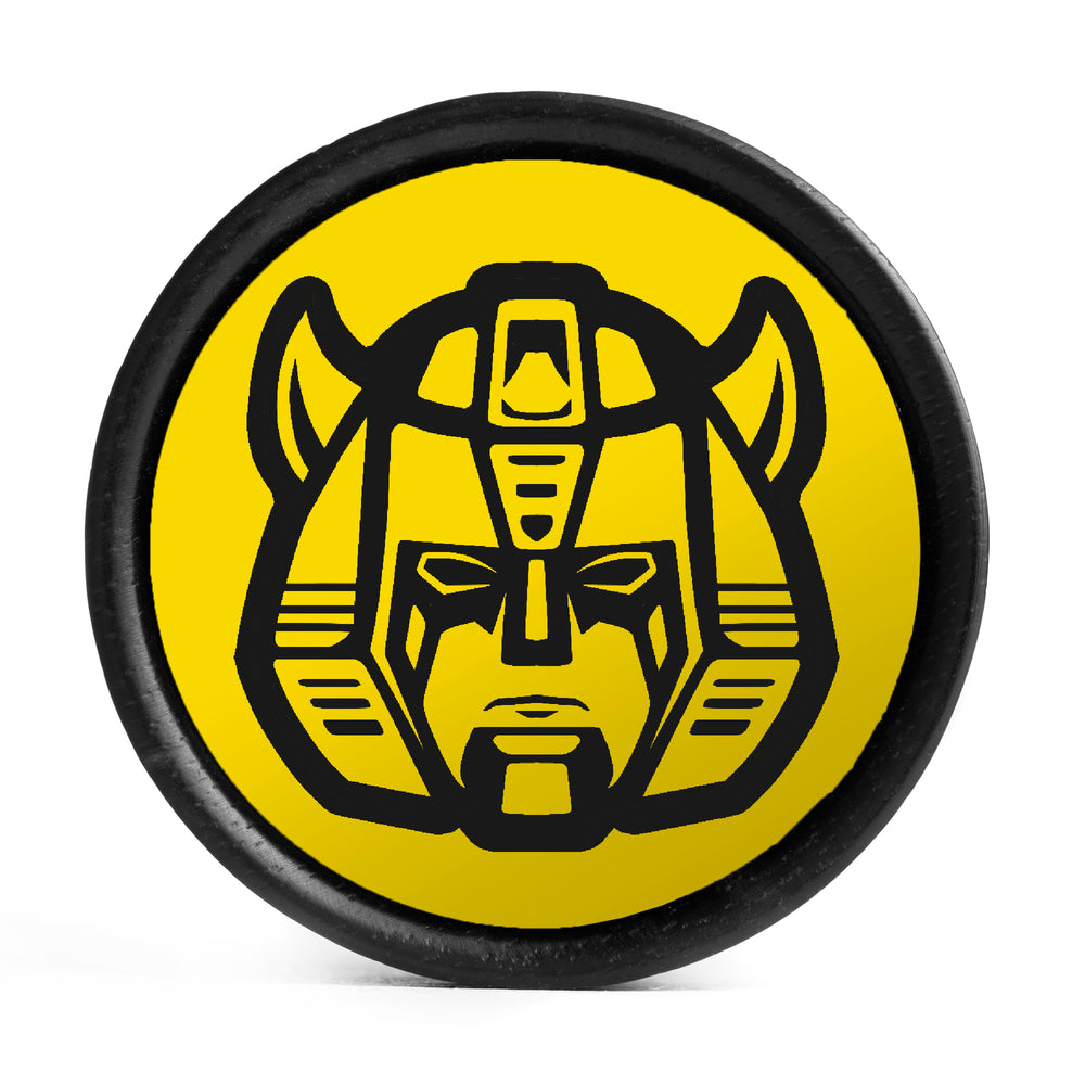 Transformers Bumblebee Plug / Gauge - Yellow & Black Inlay Ebony Wood | Convex Double Flare Pair - Lasered To Order In House At Custom Plugs HQ