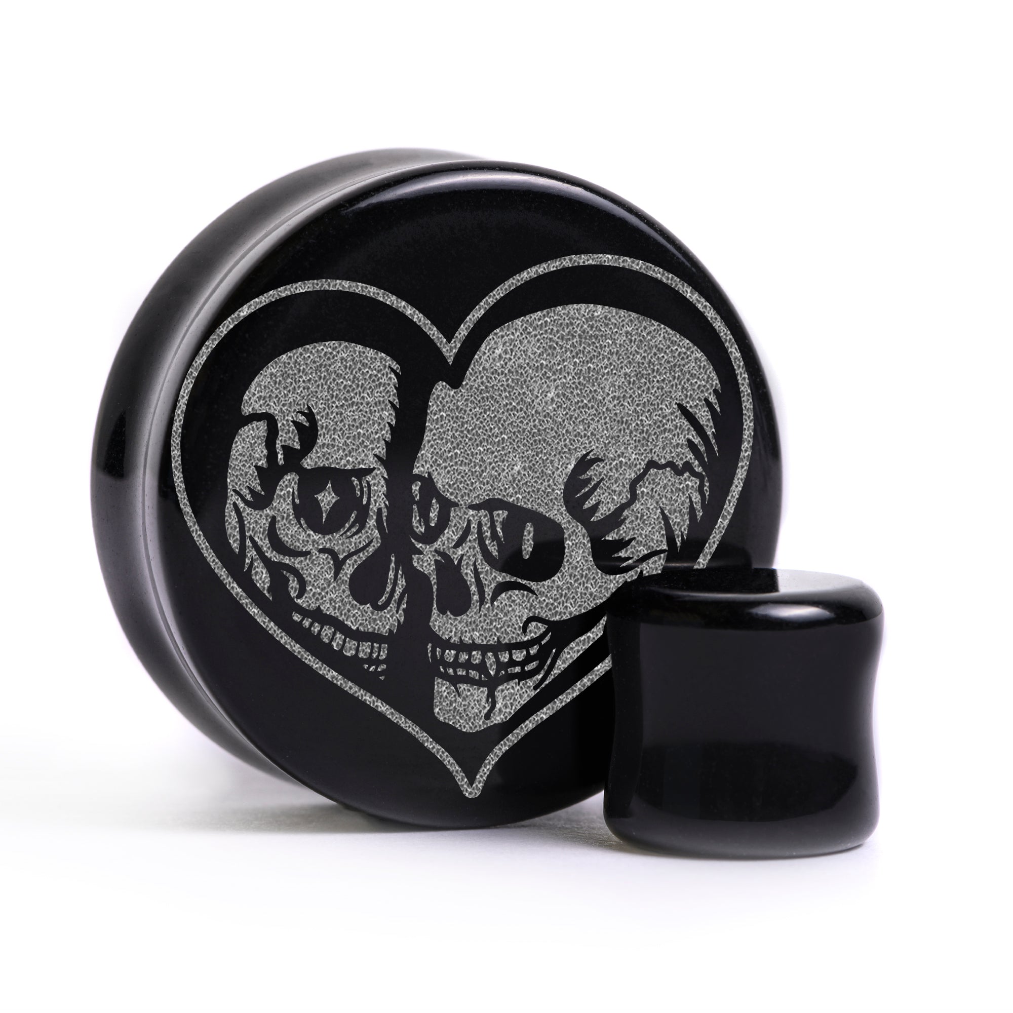 Till Death Skeleton Plug / Gauge - Black Glass | Flat Faced Double Flare
