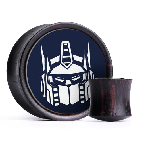 Transformers Optimus Prime Plug / Gauge - Blau & Weiß Einlage Ebenholz | Konvexer Doppelflansch