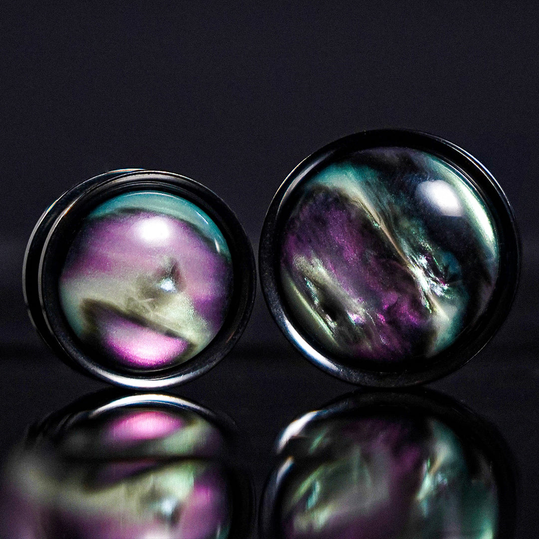 Midnight Opal & Black Screwback Stainless Steel Ear Tunnel