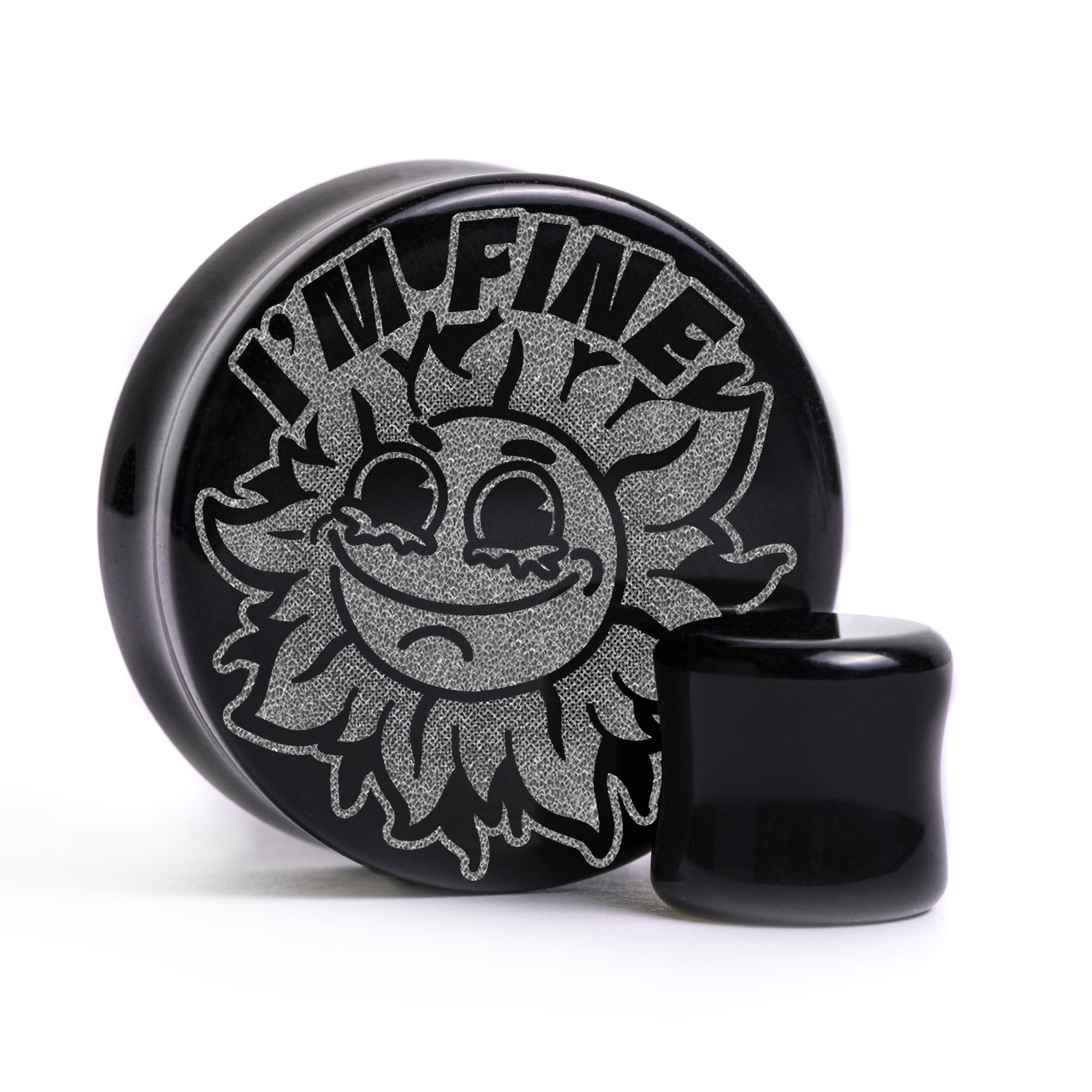 I'm Fine Crying Sunflower Plug / Gauge - Black Glass | Flat Faced Double Flare