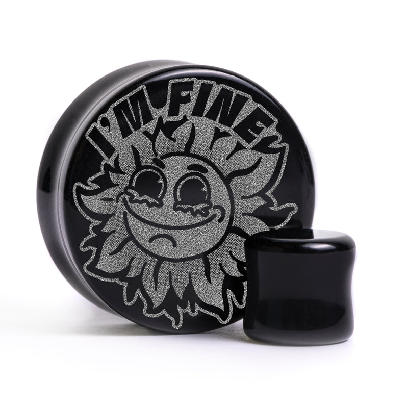 Plug / Gauge Tournesol qui pleure I'm Fine - Verre noir | Face plate double évasé