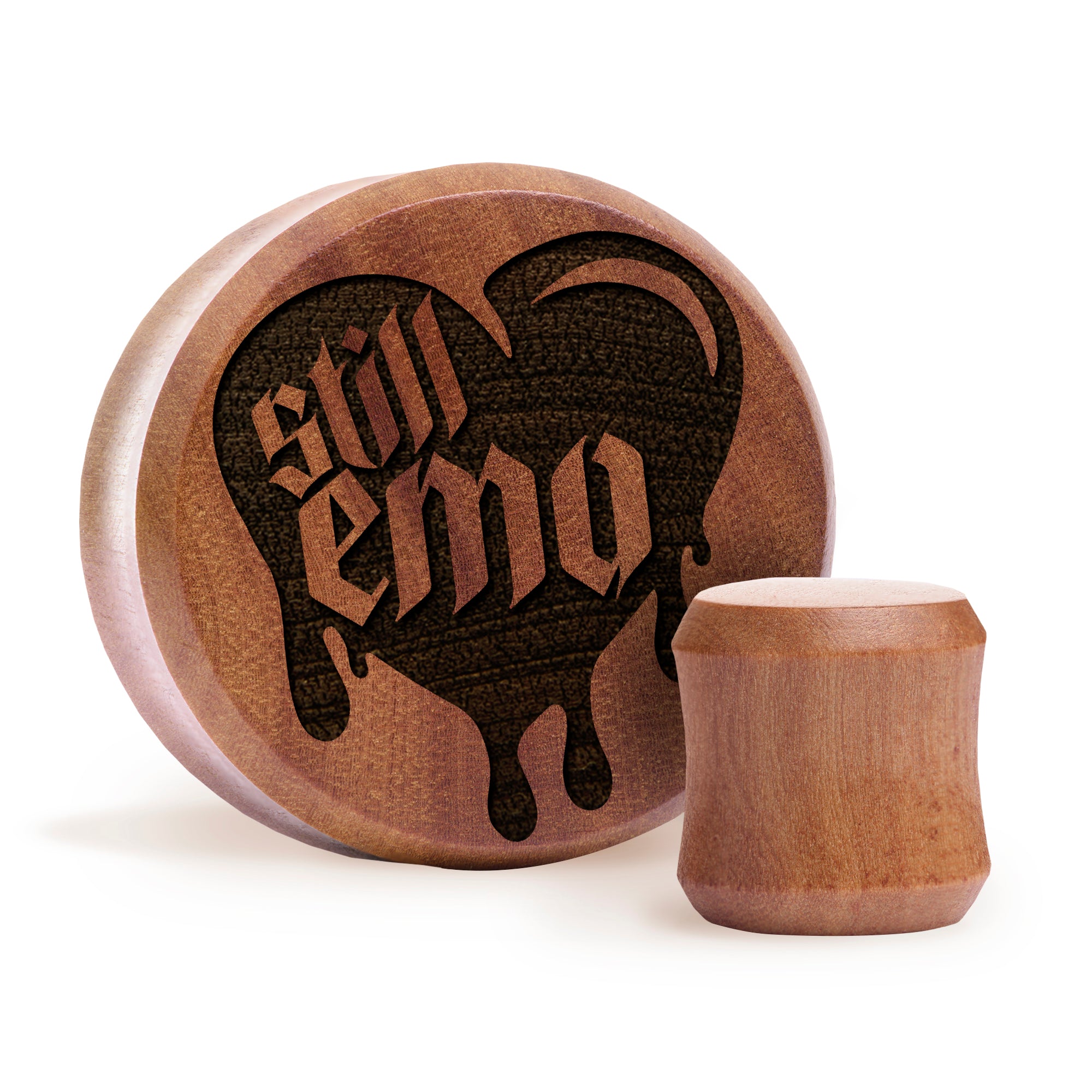 Noch Emo Tropfendes Herz Plug / Gauge - Saba Holz | Flache Gesichts-Doppelkonische Ausweitung