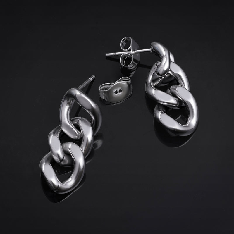 Boucles d'oreilles puces, argent, chaîne à maillons pendante, acier inoxydable 316L - paire